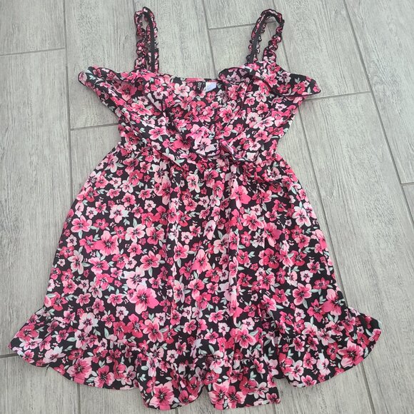 H&M Divided mini floral ruffle dress pink and black size small - Picture 6 of 12